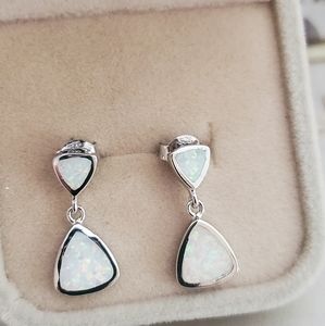 925 Sterling Silver Created white Opal dangle